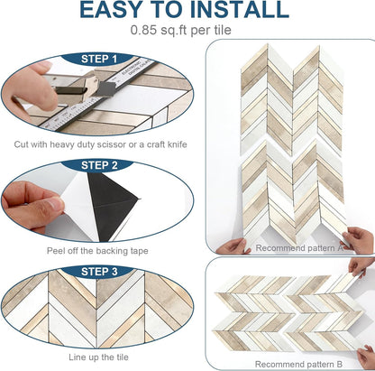 Yipscazo 10 Sheets Herringbone Backsplash Peel and Stick Tile, Marble Calacata Mixed Metal Gold PVC Stick on Backsplash for Kitchen, Waterproof Self Adhesive Wall Tile for Bathroom