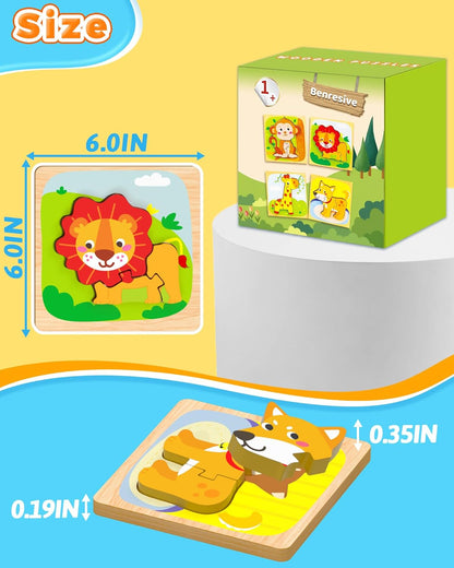 Benresive Wooden Toddler Puzzles, 6pcs Animal Montessori Toys for 1-3 Year Old Boys & Girls, Learning Educational Preschool Toys, Great Gifts for 1 2 3 Year Olds