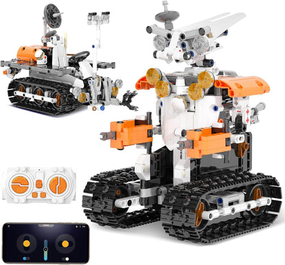 Sciencow 2-in-1 Build a Robot Kit, Remote & APP Controlled Robotic Building Blocks Toys STEM Projects for Kids Ages 8 9 10 11 12 13 14,Chirstmas Birthday Gift for Boys (RC Mars Rover)
