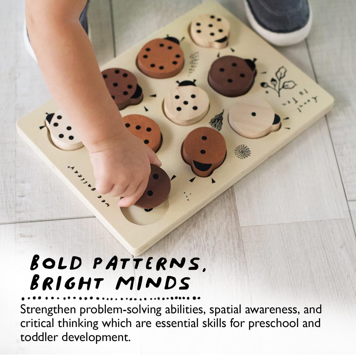 Wee Gallery Wooden Puzzles for Toddlers 1-3 – Count to Ten Ladybugs Toddler Puzzle, Puzzles for 1 Year Old & Up, Wooden Toddler Puzzle for Fine Motor Skills & Early Number Learning