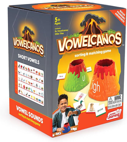 Junior Learning: Vowelcanos - Sorting & Matching Game, Learn Short & Long Vowels, Builds Phonemic Awareness, Reading Development, Kids Ages 5+
