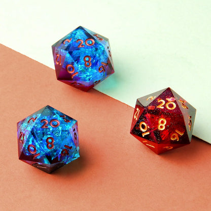YEMEKO Beholder'S Eye D20 Dice Dragon Eye DND 22MM Single with Resin Sharp Edge 20 Sided D&D Handmade Polyhedral for Dungeons and Dragons, RPG, Roleplaying Games MTG Table Games(Blue Gold)