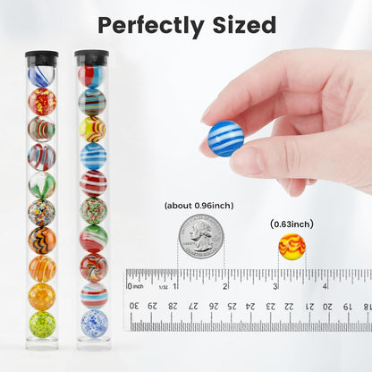 FUTUREPLUSX 20PCS Glass Marbles for Kids, 0.63 Inch Small Colorful Marbles Run Accessories, for Kids Game, Birthday Party Gifts, Parent-Child Games