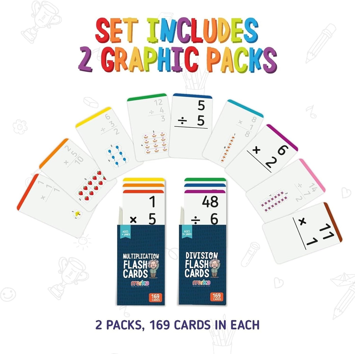 merka Math Flash Cards, 169 Flashcards in Total, Multiplication Learning Mathematics, Create Game for Kids, Classroom and Homeschool Toys, 1st to 4th Graders, Ages 4-14