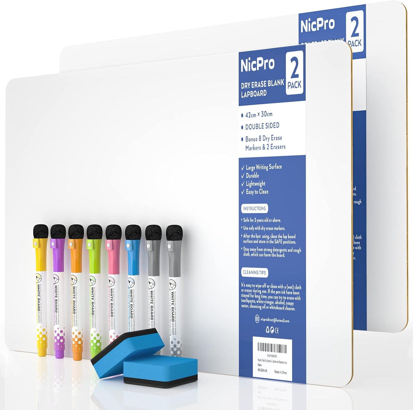 Nicpro Dry Erase Board with Lines 12 x 16 in, 2 Pack Kid Double Sided Lined White Board Dry Erase with 8 Pens, 2 Eraser, Small Learning Whiteboards for Kids, Students, Homeschool Essentials Supplies