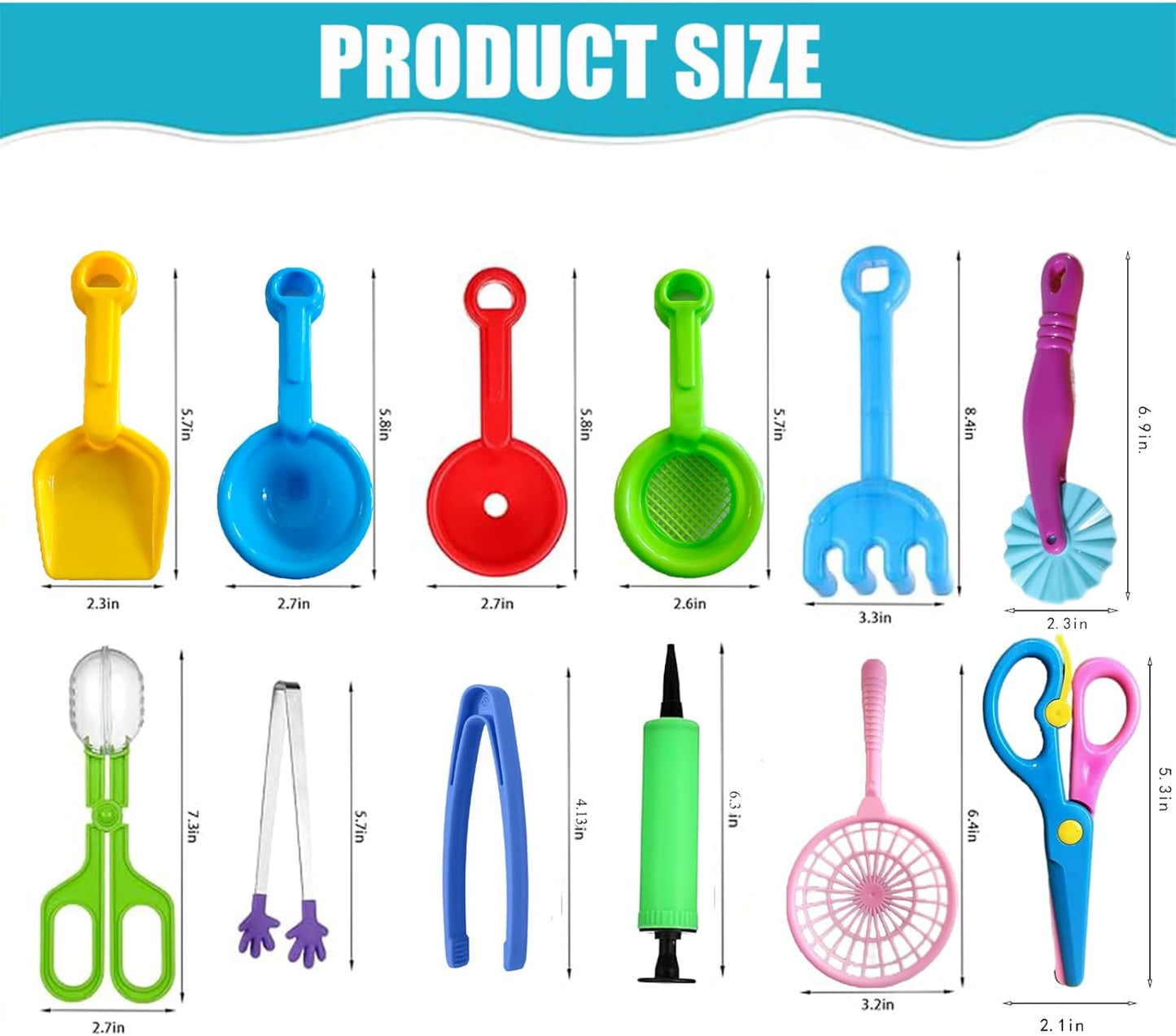12 Pcs Sensory Bin Filler,Sensory Bin Tools, Fine Motor Skills Handy Scooper Set with 5 Scoops, Plastic Tweezers, Silicone Tongs, Beach Shovels, Air Pump, Scissors Clip