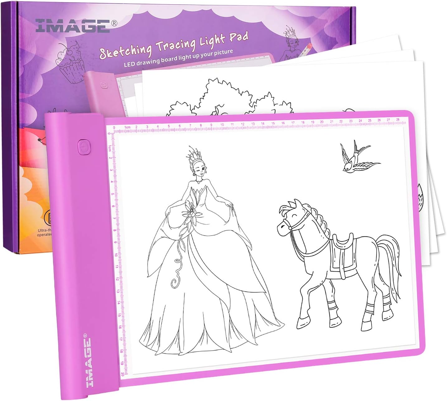 IMAGE Light Up Tracing Pad for Kids Drawing Tablet Board Children Portable Art Christmas Gift for Boys Girls Ages 6+ (Includes 10 Traceable Sheets and Two Clips), Durable & Fun Creative Toy(Blue)