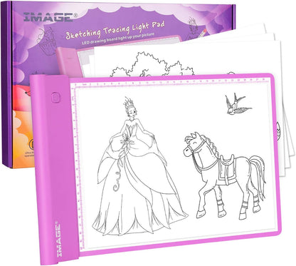 IMAGE Light Up Tracing Pad for Kids Drawing Tablet Board Children Portable Art Christmas Gift for Boys Girls Ages 6+ (Includes 10 Traceable Sheets and Two Clips), Durable & Fun Creative Toy(Blue)
