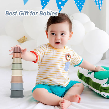 SKYWHALE Stacking Cups Baby Toy 6-12 Months, Toddler Nesting Playset for Boys and Girls, 8PCS Stackable Bath Tool, Montessori Educational Gift for 1 2 3 Years Old Kids