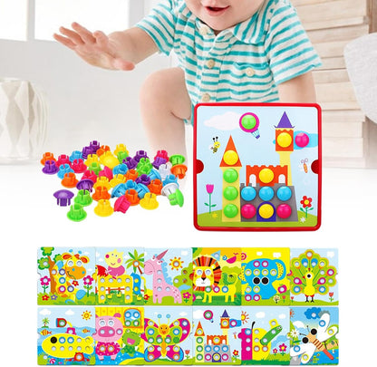 Mosaic Activity Set with 46 Buttons and 12 Images for Children Ages 2 to 4, Style C