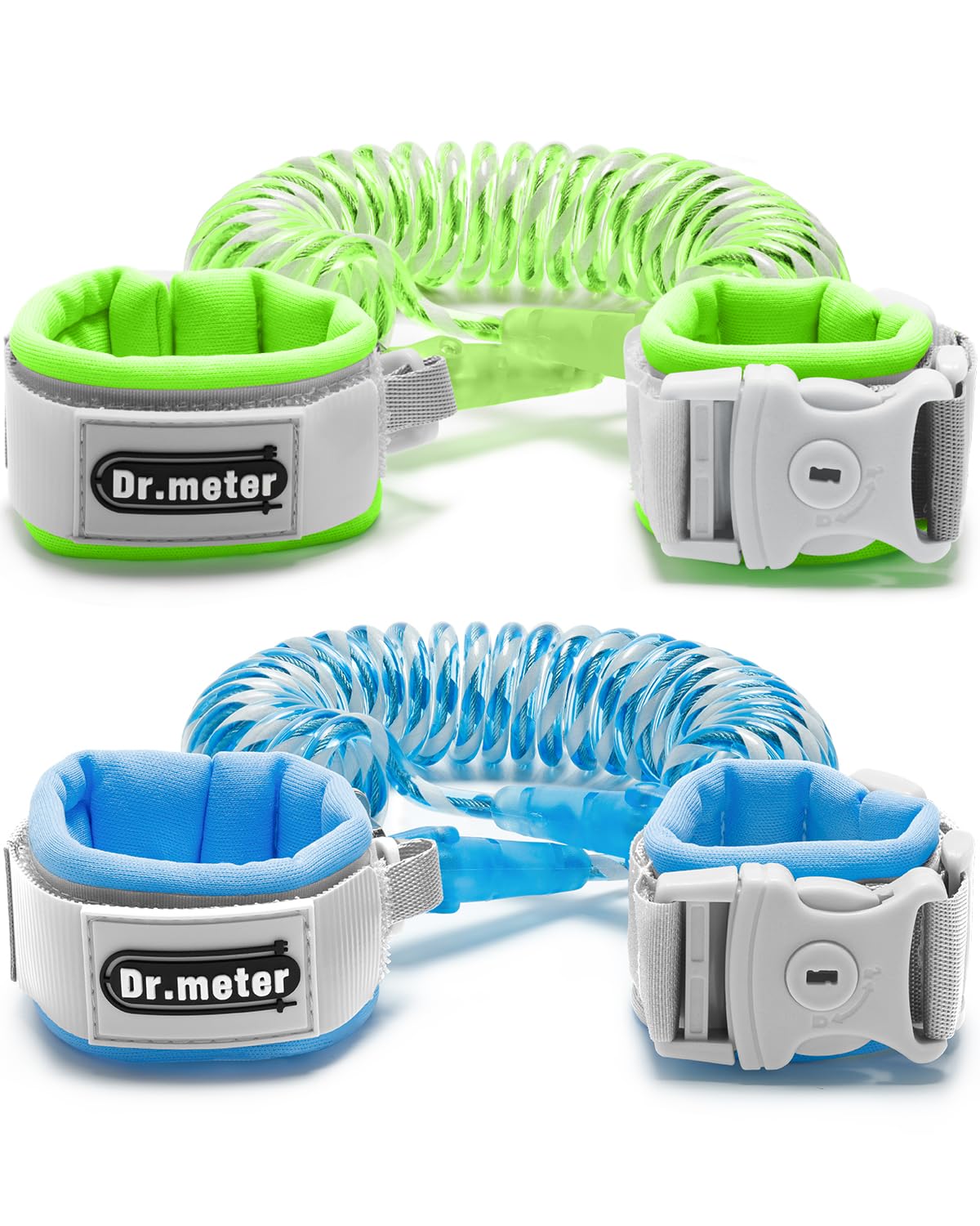 Dr.meter Toddler Leash, 2 Pack Safety Anti Lost Wrist Link with Key Lock, Reflective Child Walking Harness, 8.2ft Blue + 4.92ft Orange Kids Leash for Supermarket Mall Airport Amusement Park Zoo Travel