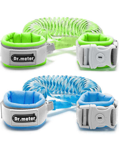 Dr.meter Toddler Leash, 2 Pack Safety Anti Lost Wrist Link with Key Lock, Reflective Child Walking Harness, 8.2ft Blue + 4.92ft Orange Kids Leash for Supermarket Mall Airport Amusement Park Zoo Travel