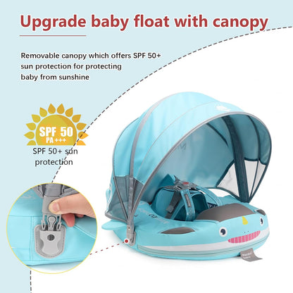 Baby Pool Float with UPF50+ 3D Adjustable Canopy, Add Tail Mambobaby Float Non Inflatable Infant Floats for Pool, Cartoon Narwhal Baby Floats (NPink with Canopy-U05NPCTLUROHML01U05)