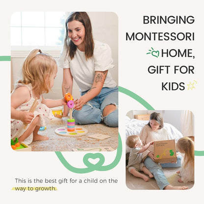 Tiny Land Montessori Toy Set for Babies 7-9 Months Senser Play Kit - 5-in-1 Wooden Learning Toys with Object Permanence Box, Sensory Ball, Stacking Cups and Mirror Puzzle,Body Board Book