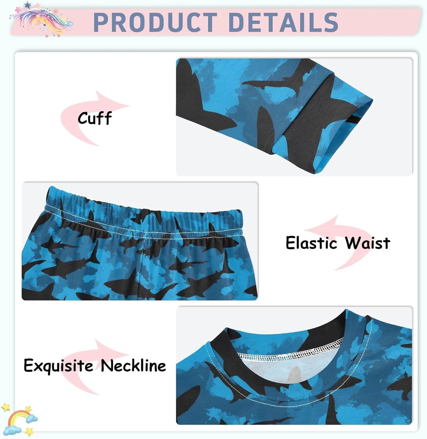 ALAZA Shark Starfish Palm Tree 2 Piece Pajama Set Long Sleeve Top and Pants Sleepwear Unisex - Colors B
