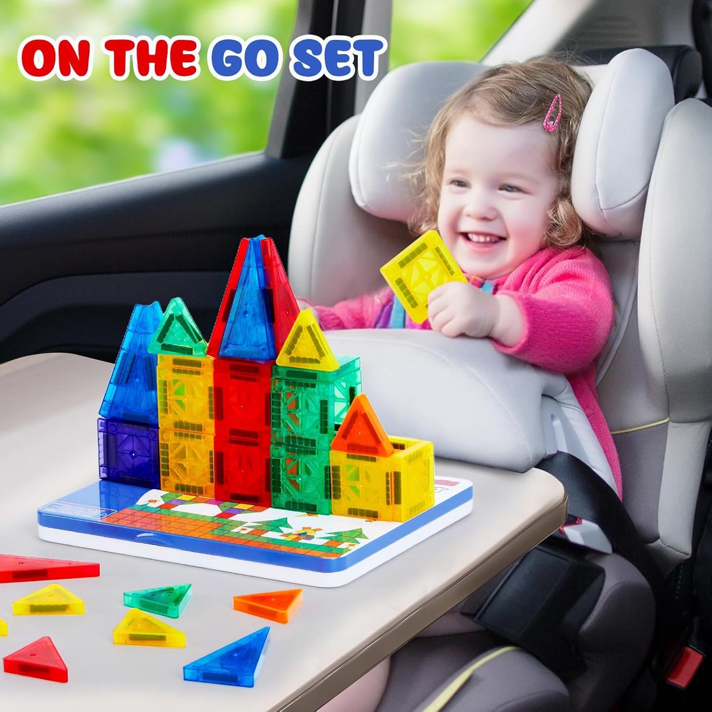 Gemmicc 100 PCS Magnetic Tiles with 2 Cars, STEM Approved Educational Magnet BuildingToys, Magnet Puzzles Stacking Blocks for Boys Girls