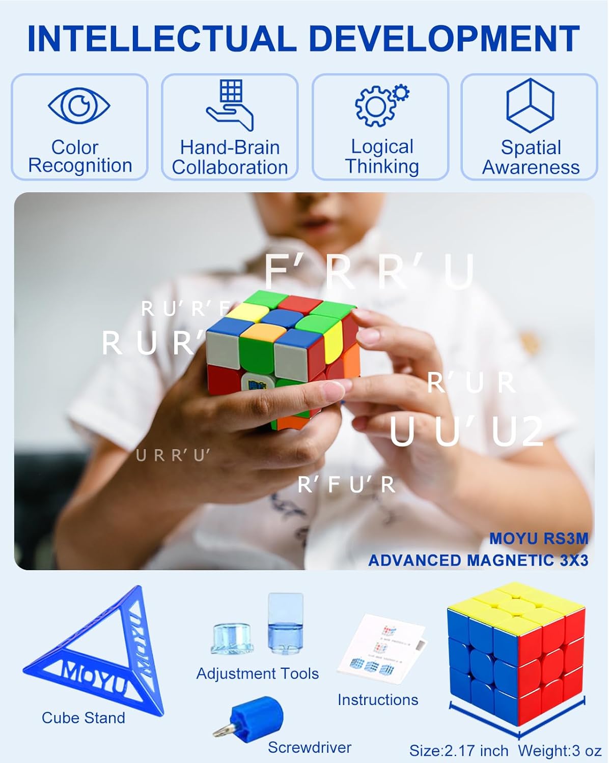 CFMOUR Speed Cube 3x3x3 - Moyu Meilong 3C, Stickerless Magic Cube 3x3, Fast Smooth Turning Vivid Colour 3D Puzzle Brain Toy Travel Games, Turns Quicker Than Original