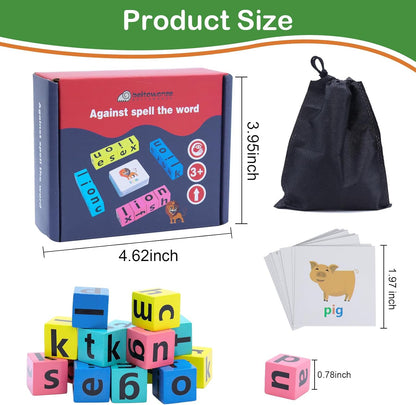 Word Spelling Games, Matching Letter Game for Kids, 20 Wooden Alphabet Blocks with 54 Flashcards, Preschool Learning Activities Toys, Montessori Educational Toys Gifts for Kids Ages 3-8