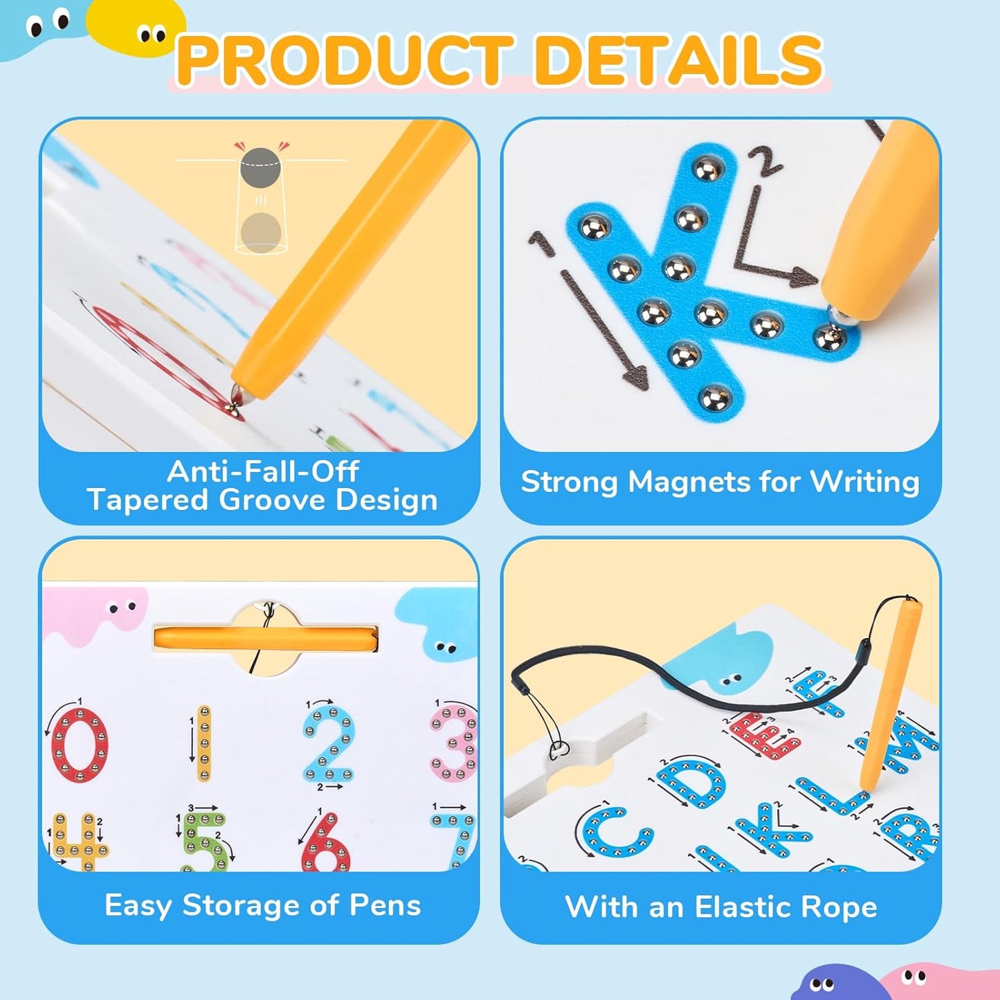 JoyCat Magnetic Letter Tracing Board, 2-in-1 Double-Sided ABC Magnets for Kids Ages 3-5, Uppercase & Lowercase Letter Writing Practice - Preschool Learning Toys, Road Trip Car Activities for Toddlers