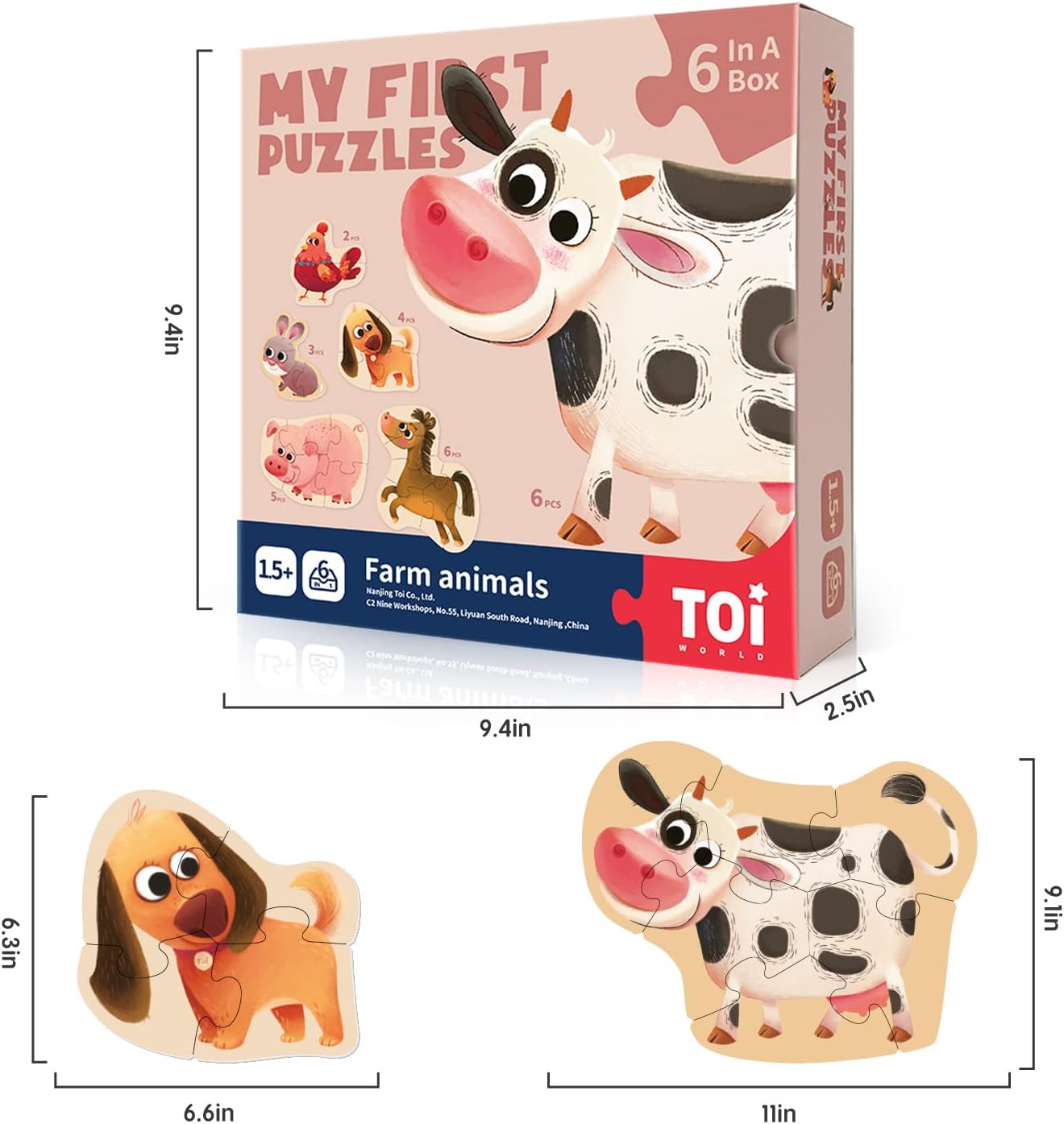 Toi 6 Packs Large Piece Toddler Jigsaw Puzzles for Kids Aged 2.5+, Animal Shaped Floor Puzzles for Beginner, Preschool Learning Game for Boys Girls, Traffic