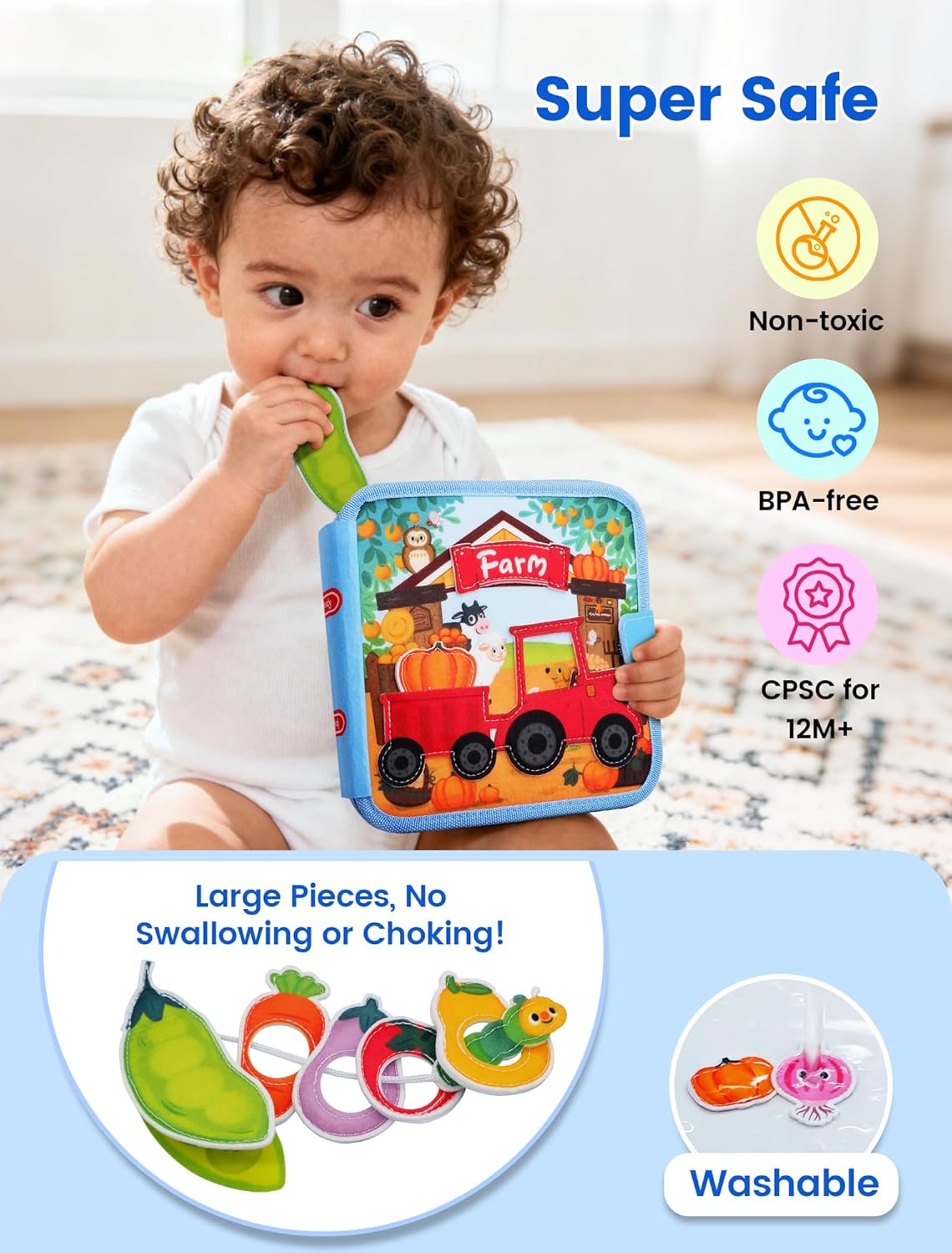 BizyKoady Toddler Busy Book for 1-3, Montessori Felt Busy Book, Busy Board for 1+ Year Old, Toddler Airplane Travel Toys, Educational Learning Activity Books, Girl & Boy Birthday Gift