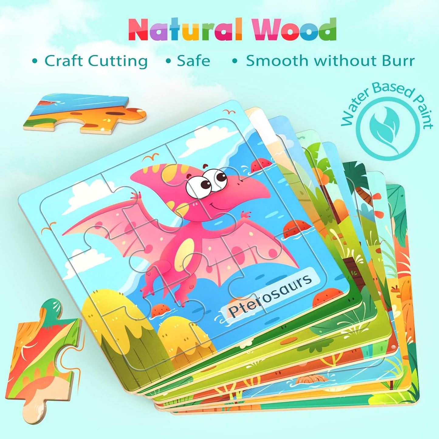 Zeoddler Wooden Puzzles for Toddlers, 8 Pack Animal Jigsaw Puzzles for Kids3-5, 9 Pieces Preschool Learning Activities, Learning & Educational Toys, Gift for Boys, Girls