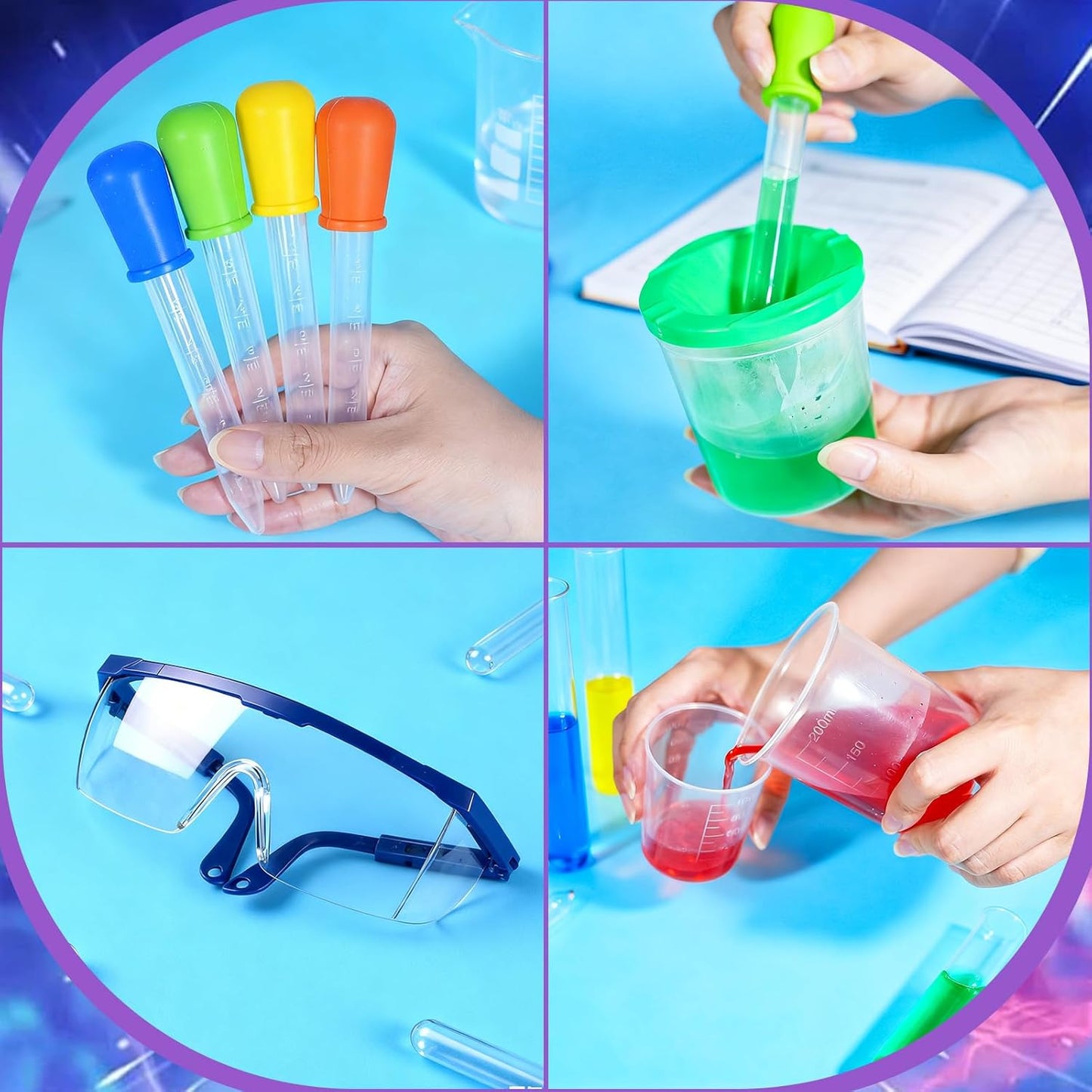 Bbiamsleep 37 Pcs Science Kits for Kids, Beakers and Test Tubes Droppers Set, Kids Science Experiment Kit Include Magnifying Glass Plastic Test Tubes for Christmas Birthday Party Gift, 3+ Years Old