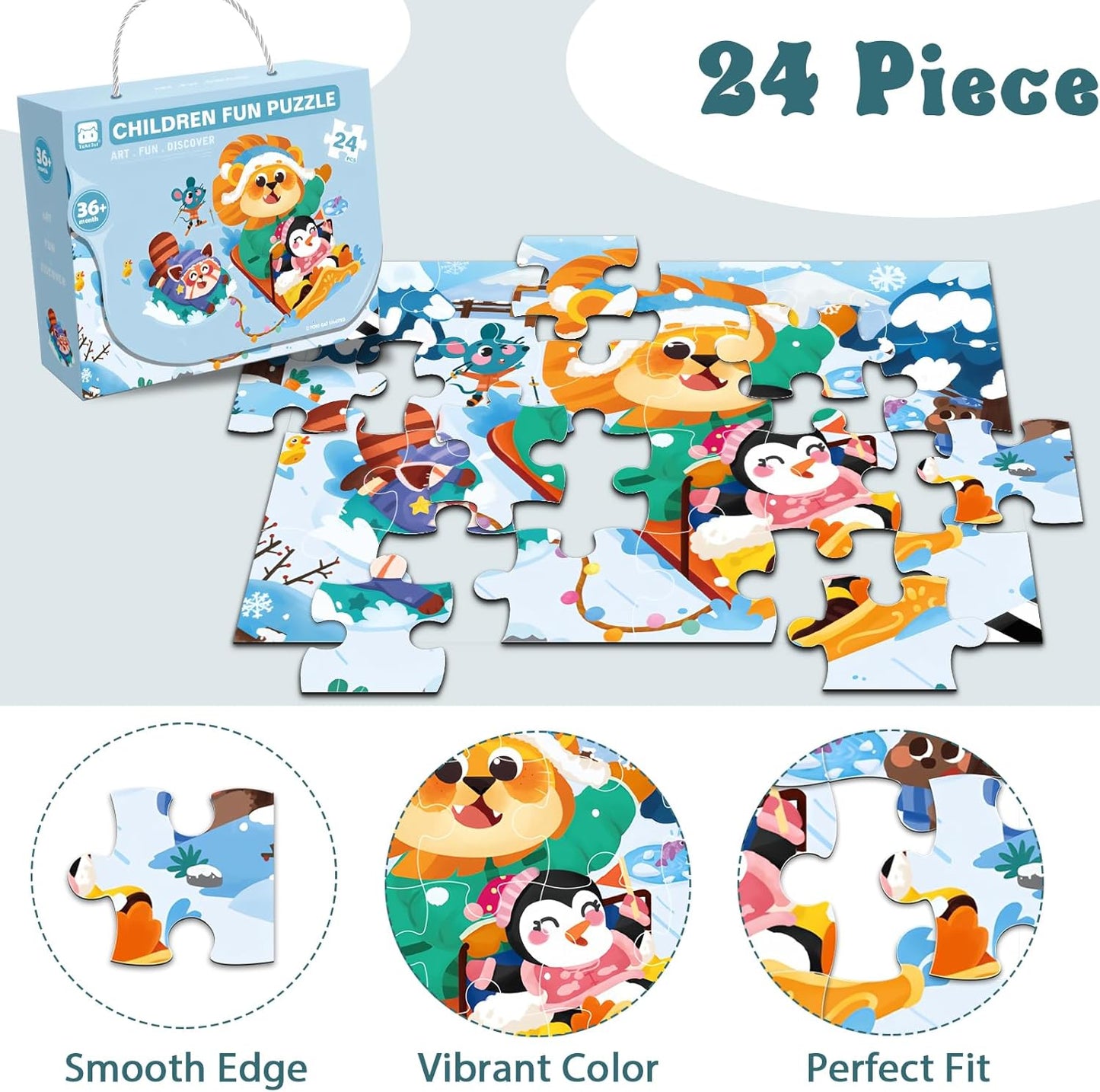 Jumbo Floor Puzzle for Kids, Large Jigsaw Puzzles 24 Piece for Kids Ages 3-5,Preschool Learning & Education Toys, Gifts for 4-8 Year Old Boys and Girls (Jungle Animals)