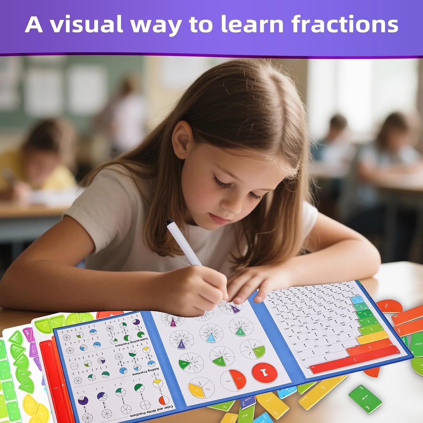 Magnetic Fraction Educational Puzzle,Magnetic Fraction Tiles & Fraction Circles,Montessori Fraction Manipulatives Learning Games for Kids,Fraction Manipulatives for Elementary School (Zebra)
