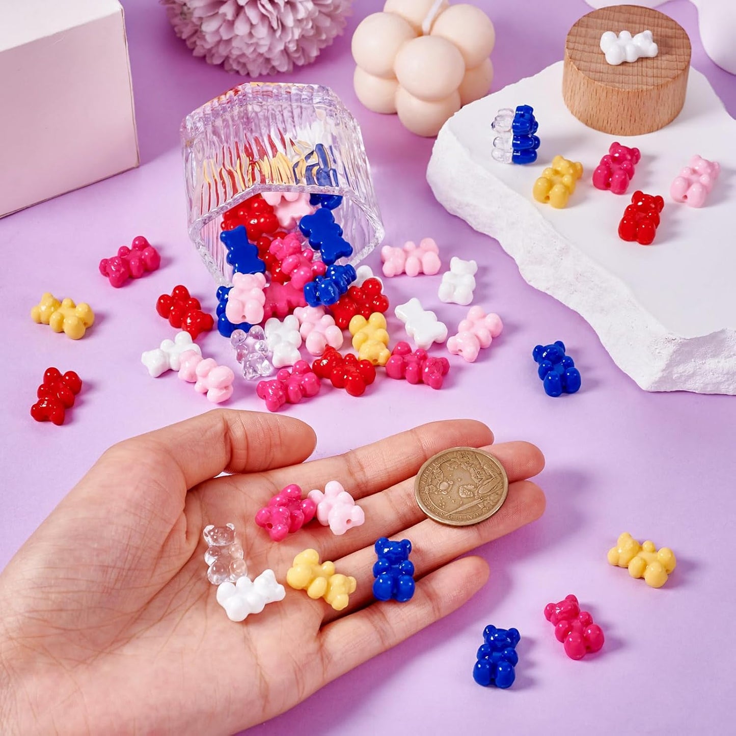 Kissitty 100Pcs Clear Acrylic Bear Beads Cute Bears Loose Beads Bulk Transparent Gummy Bear Spacer Bead Counting Bears for Bracelet Adults Necklace Earring Crafts Bag Key Chain DIY Jewelry Making