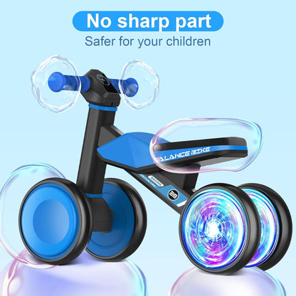 ESPRAY Colorful Lighting Baby Balance Bike Toys for 1 Year Old Girls Gifts, Toddler First Bike 12-24 Months with Adjustable Soft Seat, 4 Silent Wheels Ride on Toy, Perfect First Birthday Gift