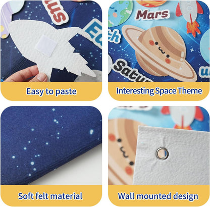 Toddler Solar System Toy, 33-Foot Children's Space Felt Board, Suitable Birthday Gift for Boys and Girls, Montessori Solar System Sensory Toy, Planetary Toy for Children Aged 3-8