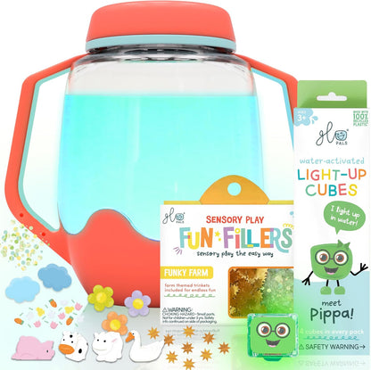 Glo Pals Water Activated Light-Up Sensory Bath Toy Play Jar, 4 Reusable Cubes and Fun Fillers for Bathtime and Sensory Play, Perfect for Kids and Toddlers, Easy As ABC
