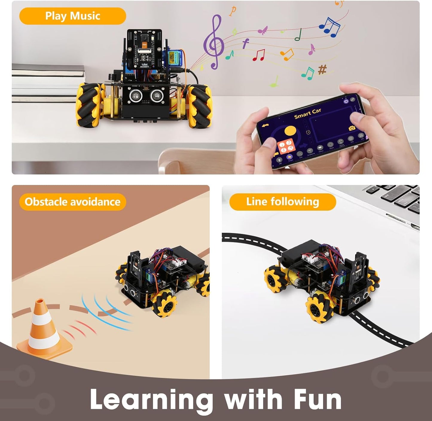 ACEBOTT Robot Kit, Robotics for Kids Ages 8-12 12-16, STEM Toys for Boys with Remote & App Control, Arduino & Scratch Compatible, Science Kits for Kids Age 8-12 12-16, for Boys & Girls(Yellow)