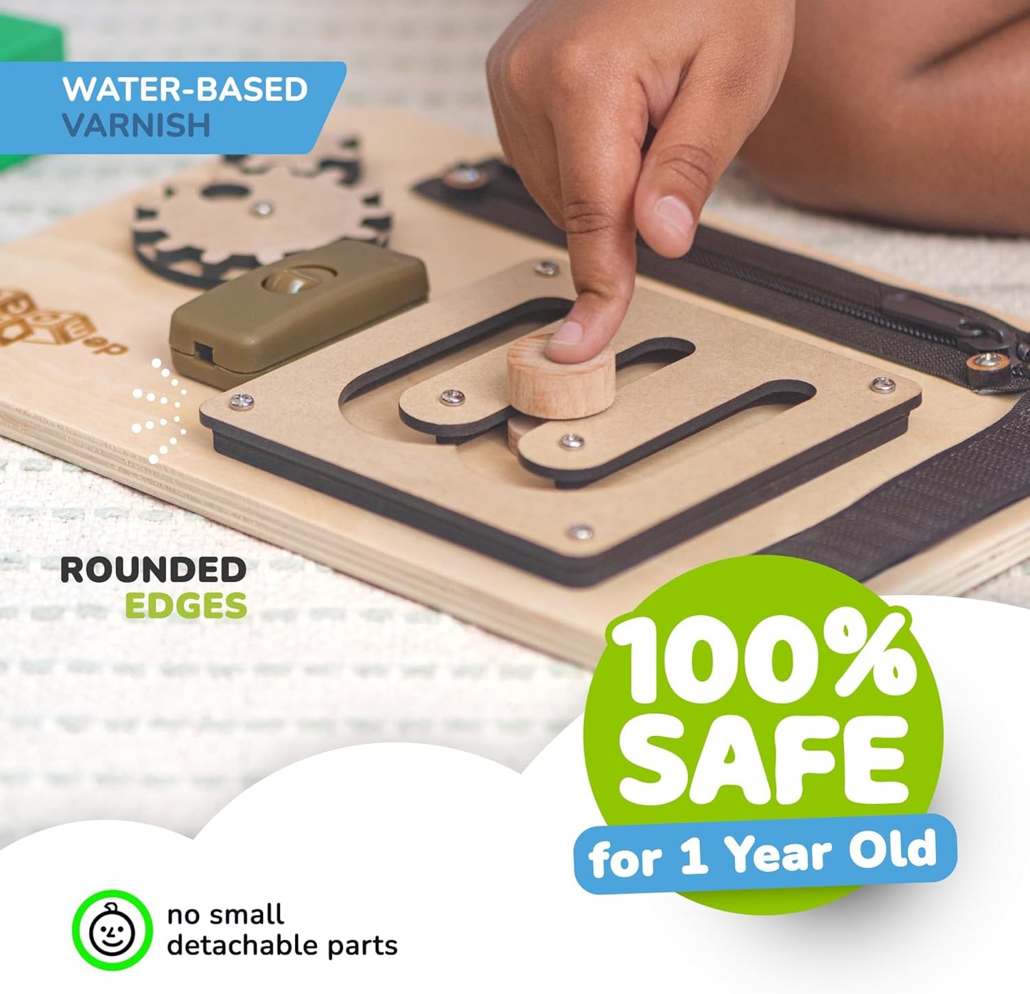deMoca Toddler Busy Board for 1 Year Old, Travel Baby Wooden Montessori Busy Board for Toddlers 1–3, Switch and Fidget Activities for Early Motor Skills and Travel Play