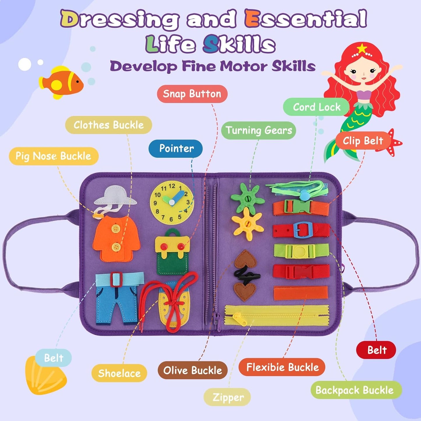 Montessori Busy Board for Toddlers 3-6, Sensory Educational Activities Board for Learning Fine Motor Skills, Travel Toys for Airplane Car, Gift for Girls Boys 3+ Years Old (Dinosaur)
