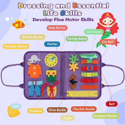 Montessori Busy Board for Toddlers 3-6, Sensory Educational Activities Board for Learning Fine Motor Skills, Travel Toys for Airplane Car, Gift for Girls Boys 3+ Years Old (Dinosaur)