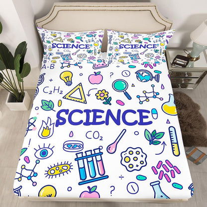 Erosebridal Chemistry Lab Fitted Sheet Twin Size Chemical Equation Bed Sheets for Boys Girls Chemical Elements Science Theme Bed Set Teens Kids Science Students Bedding Set School Dorm Room Decor