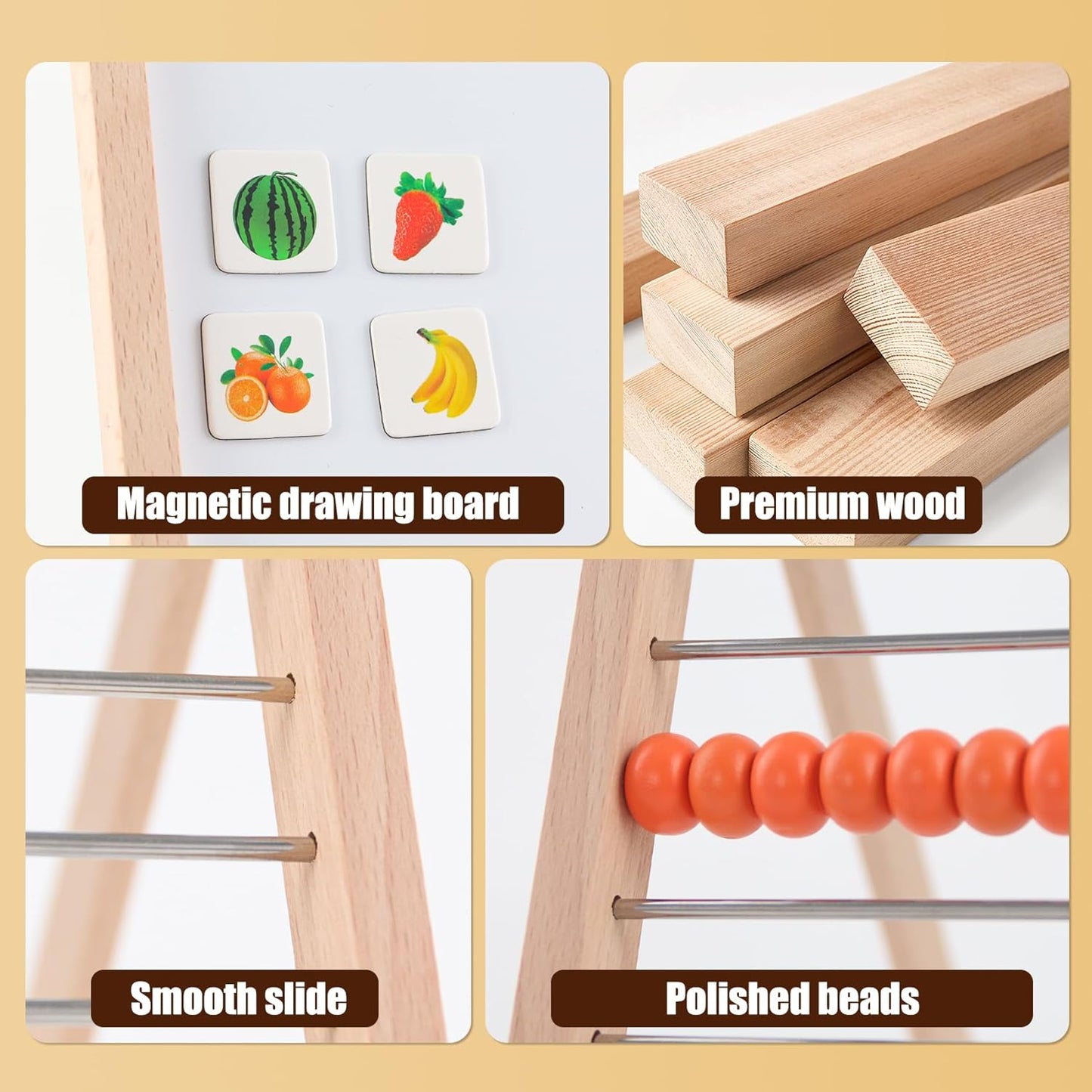 Wooden Abacus for Kids Math - Double-Sided Blackboard Whiteboard Magnetic Abacus with 100 Magnetic Number & Fruit Stickers - Educational Counting Games Kids Gift