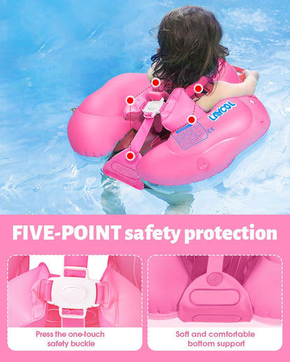 LAYCOL Baby Pool Float with Canopy UPF50+, 5 Point Safety Buckle No Flip Over, Inflatable Toddler Floaties Infant Pool Floats with Double Air Chambers, Baby Beach Essentials/Traval for 3-36M