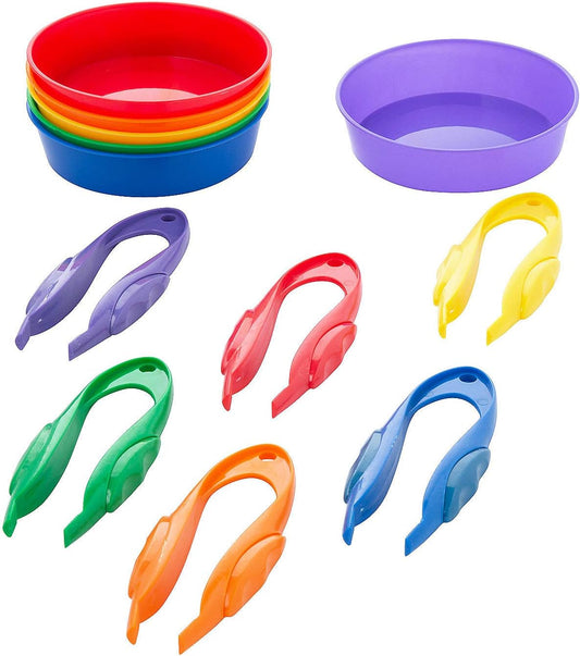Fun Express - Plastic TWEEZER and Sorting Tray Set Counting and Sorting Toy for Toddlers - Early Math and Fine Motor Skills Tray for DIY Projects, Painting, Beads
