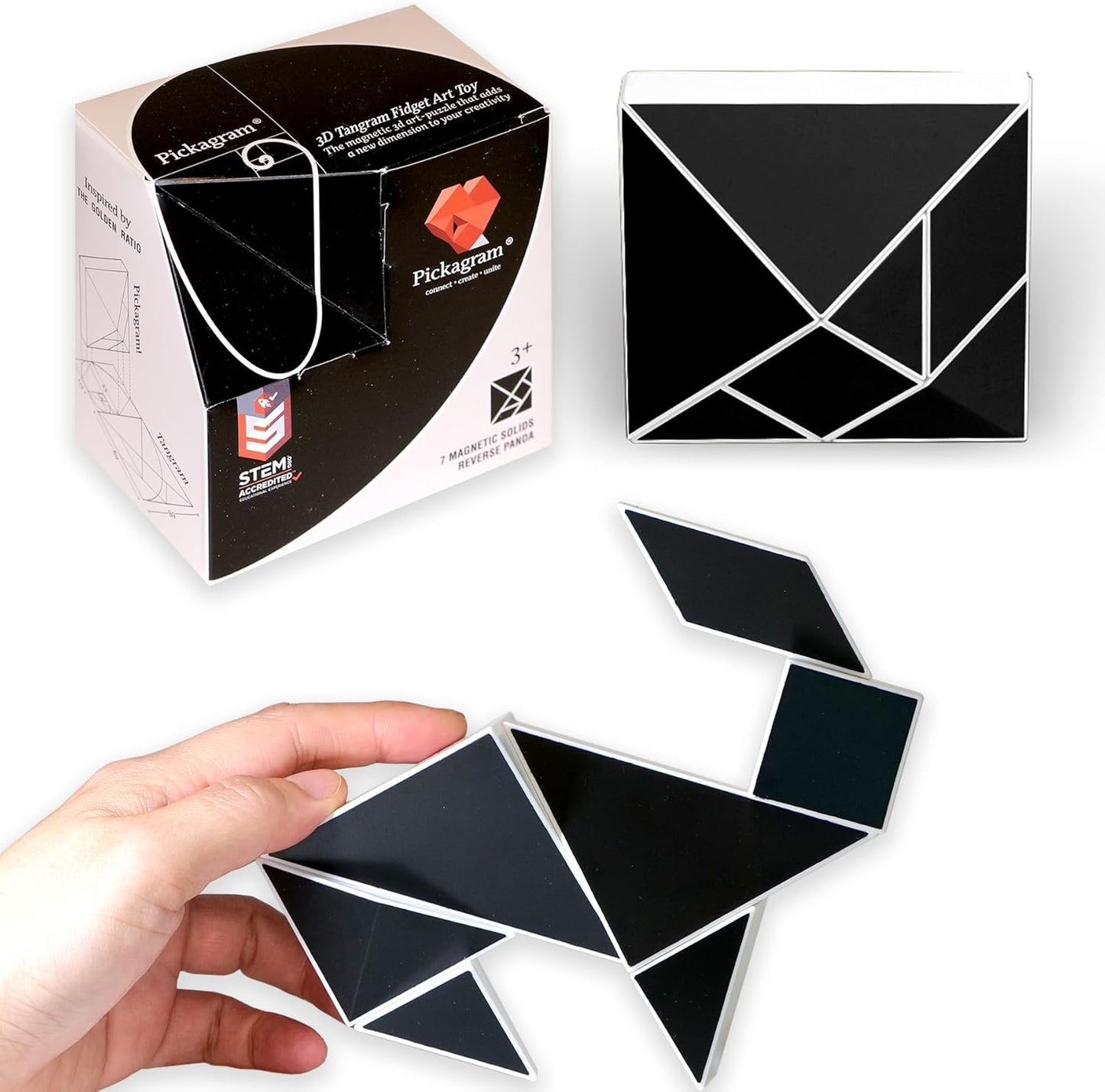 Pickagram Tangram 3D Magnetic Puzzle for Kids (8-12), Adults & Seniors | STEM Certified Fidget Puzzle - Magnetic Pattern Blocks for Cognitive Development, Creativity & Focus - Random Mix