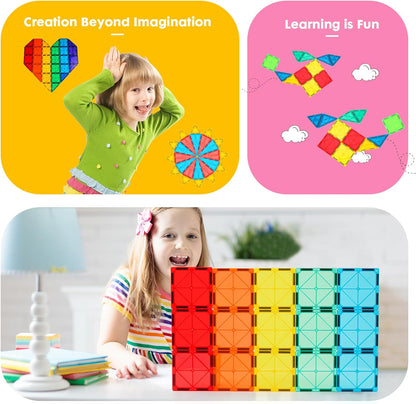 Gemmicc Magnetic Tiles, 126 PCS + Storage Case, STEM Building Blocks Magnet Toys for Kids,Educational Building Toy Stacking Blocks for Boys Girls,Huge Set with 2 Cars