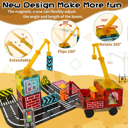 Magnetic Tiles Road Set, Magnet Tiles for Kids Ages 3-5 4-8 5-7, Magnetic Building Blocks Montessori Educational STEM Creativity Toys 3+ Year Old Boys & Girls Toddlers Kids Christmas Birthday Gifts