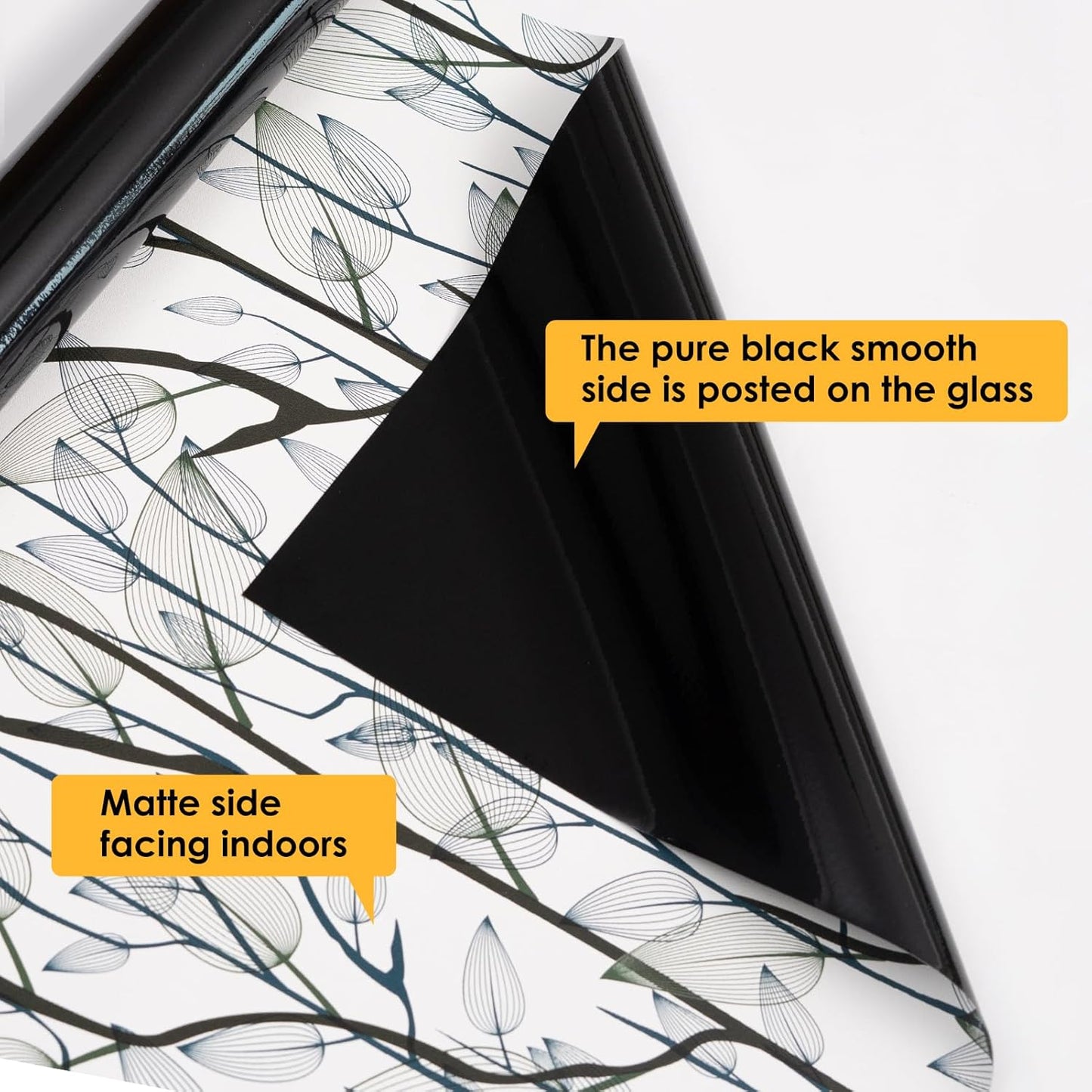 Leaf Pattern Window Tint with Installation Tools, Blackout Window Cover, Sun Blocking Window Tint for Home (Full Blackout Opaque, 17.7'' x 78.7'')
