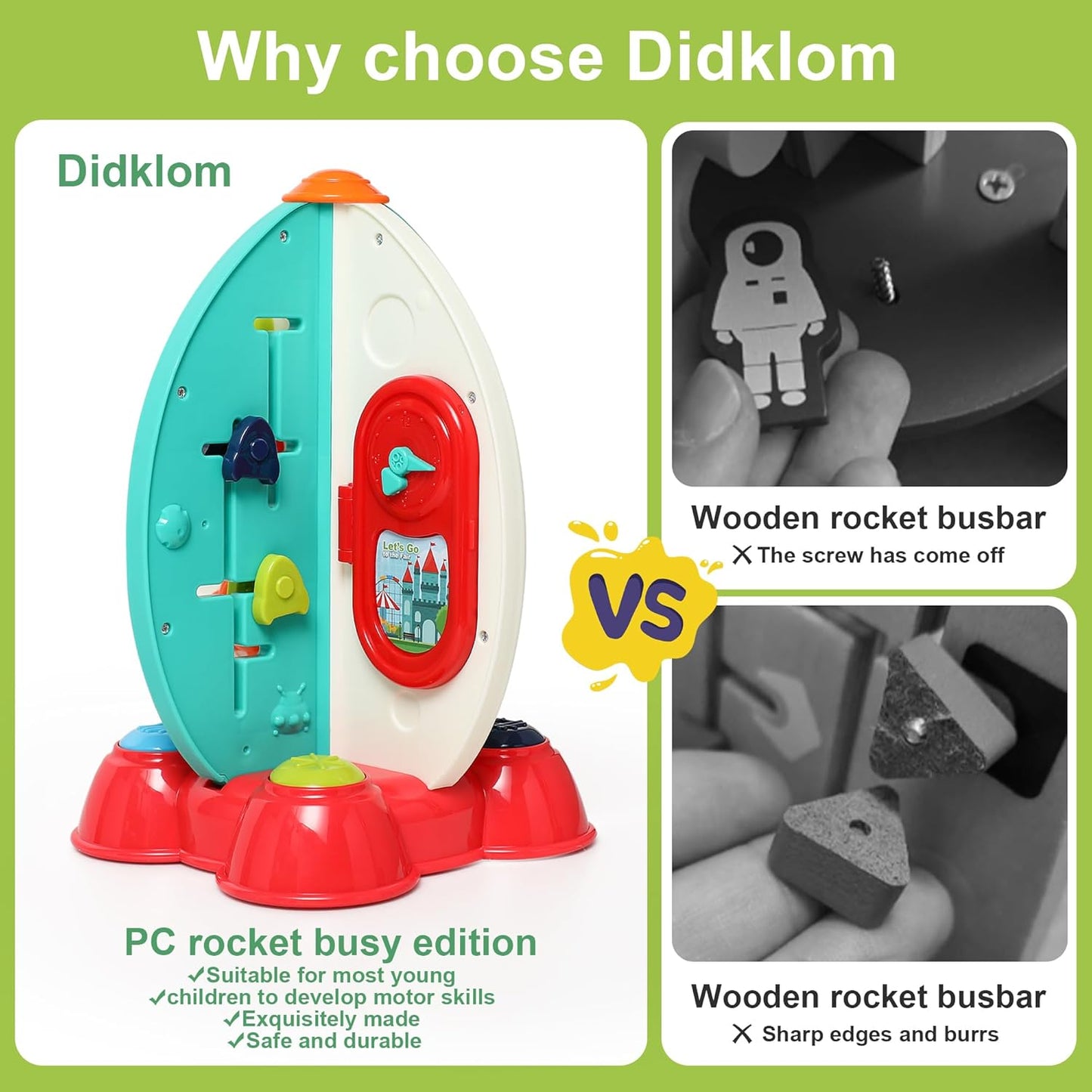 Musical Rocket Toy for Toddlers 1-3 ， Space Learning Toy with Lights & Songs ， Sensory Fine Motor Skills Development ， Birthday Gifts for Boys & Girls