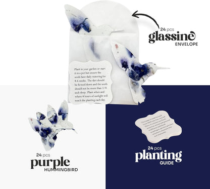 Wildflower Seed Paper - Set of 24 Purple Butterfly-Shaped with Envelope and Planting Instruction, Writable & Plantable Gift for Mom and Plant Lover, Ideal for Wedding, Memorial, Baby Shower