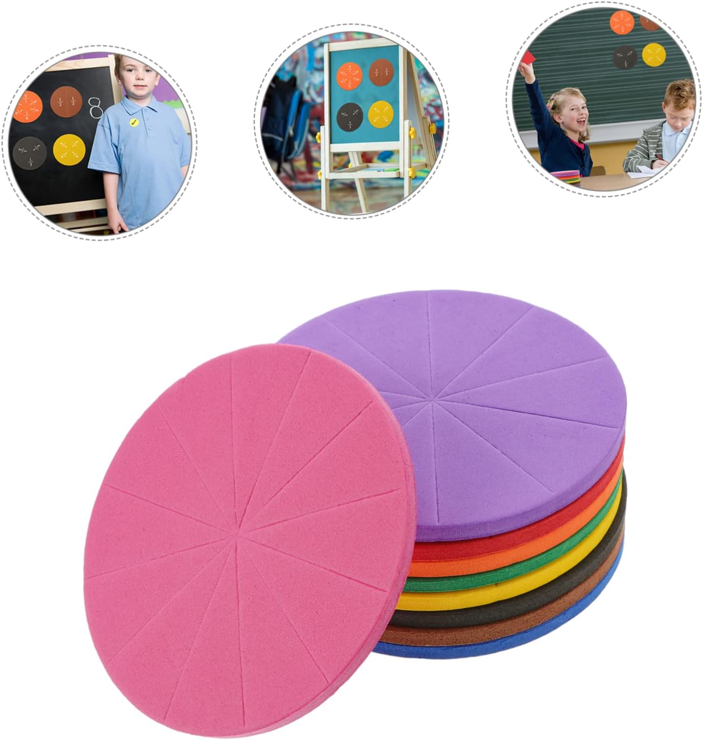 NUOBESTY 3 Sets Eva Fraction Circles Educational Cognition for Early Learning Manipulative Math Trays for Teaching Fractions Engaging Activity for Classroom Home Use