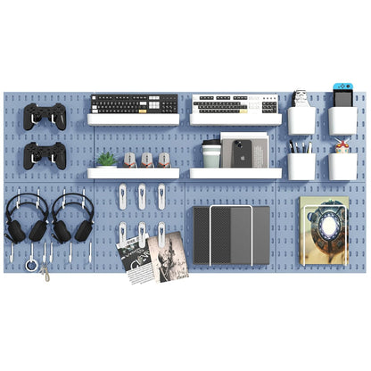 Pegboard Combination Kit, 8 Peg Boards and 30 Accessories Modular Hanging Black Pegboard for Walls, Office Wall Organizer, Keys Holder on Wall, Nursery Storage, 44"x22" Black