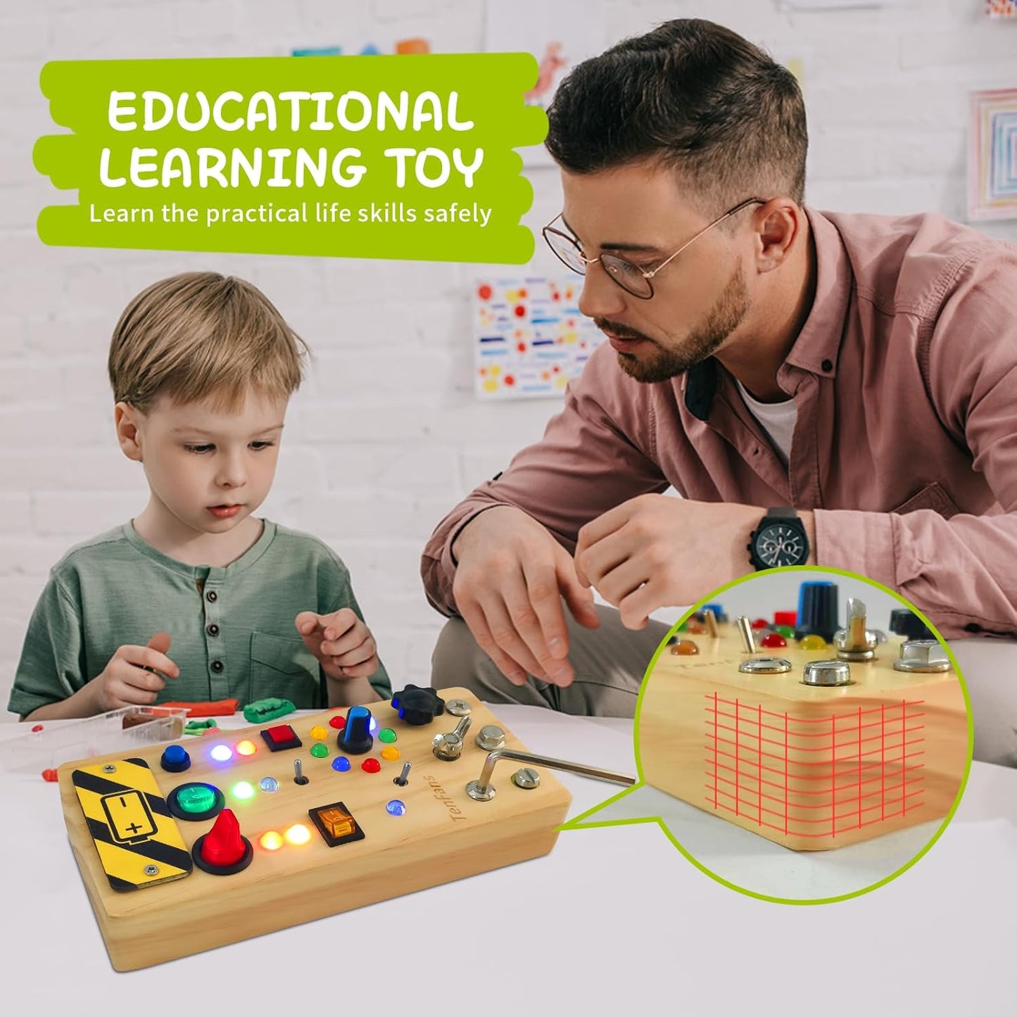 TenFans Montessori Busy Board for Toddlers 3-5 Years, Wooden Screwdriver Activity Board, Fine Motor Skills & Sensory Development Toy, Preschool Learning & Travel